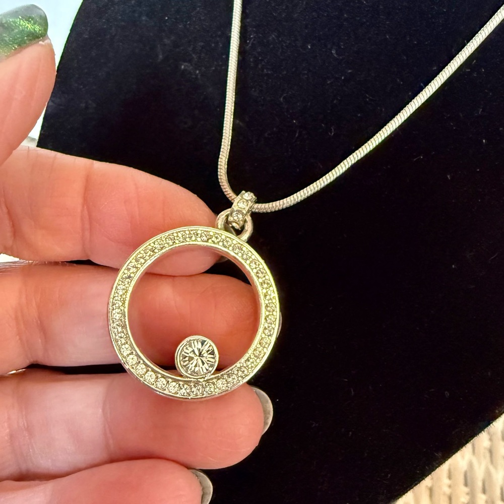 The Brighton Silver Crystal Halo Floating Solitaire Pendant Snake Chain Necklace